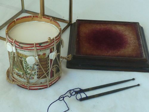 POTTER MINIATURE REGIMENTAL SNARE SIDE DRUM PAINTED BRASS TINPLATE MODEL - ADDITIONAL PHOTO 3