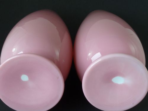 PAIR LARGE PINK VICTORIAN BOHEMIAN HARRACH OPALINE GLASS VASES ENAMEL PAINTED FLORAL - ADDITIONAL PHOTO 2