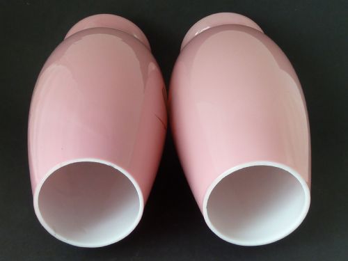 PAIR LARGE PINK VICTORIAN BOHEMIAN HARRACH OPALINE GLASS VASES ENAMEL PAINTED FLORAL - ADDITIONAL PHOTO 5