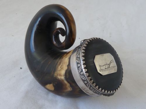 1825 SCOTTISH HORN SNUFF MULL HINGED SILVER LID BOX MCCORMICK DATED GEORGIAN - ADDITIONAL PHOTO 1