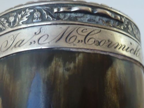 1825 SCOTTISH HORN SNUFF MULL HINGED SILVER LID BOX MCCORMICK DATED GEORGIAN - ADDITIONAL PHOTO 3