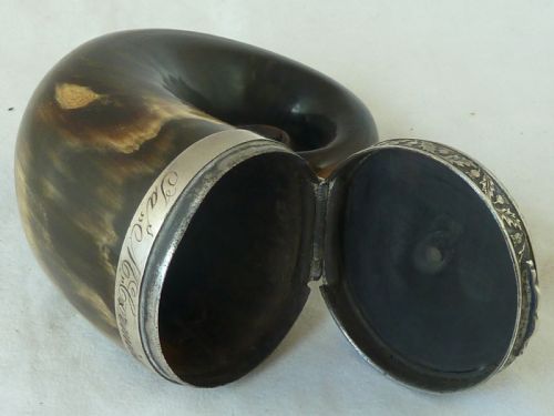 1825 SCOTTISH HORN SNUFF MULL HINGED SILVER LID BOX MCCORMICK DATED GEORGIAN - ADDITIONAL PHOTO 5
