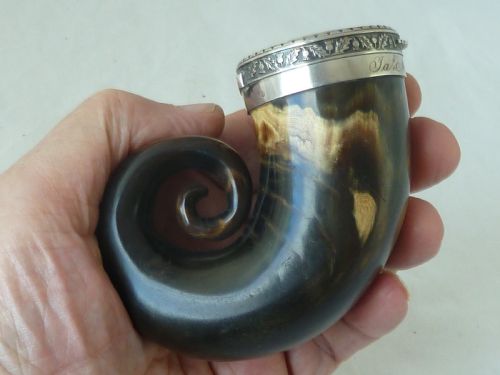 1825 SCOTTISH HORN SNUFF MULL HINGED SILVER LID BOX MCCORMICK DATED GEORGIAN - ADDITIONAL PHOTO 6