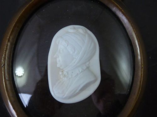 GEORGIAN PORTRAIT MINIATURE JAMES TASSIE TYPE CAMEO PRESSED WHITE GLASS PASTE FRAMED ANTIQUE - ADDITIONAL PHOTO 2