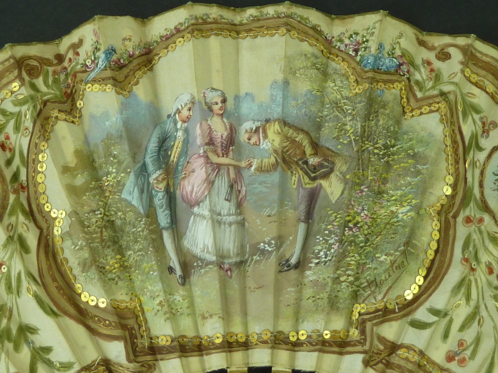 Hand Painted Fan European Sequin Signed Poutnel Eventail Duvelleroy Boxed View II