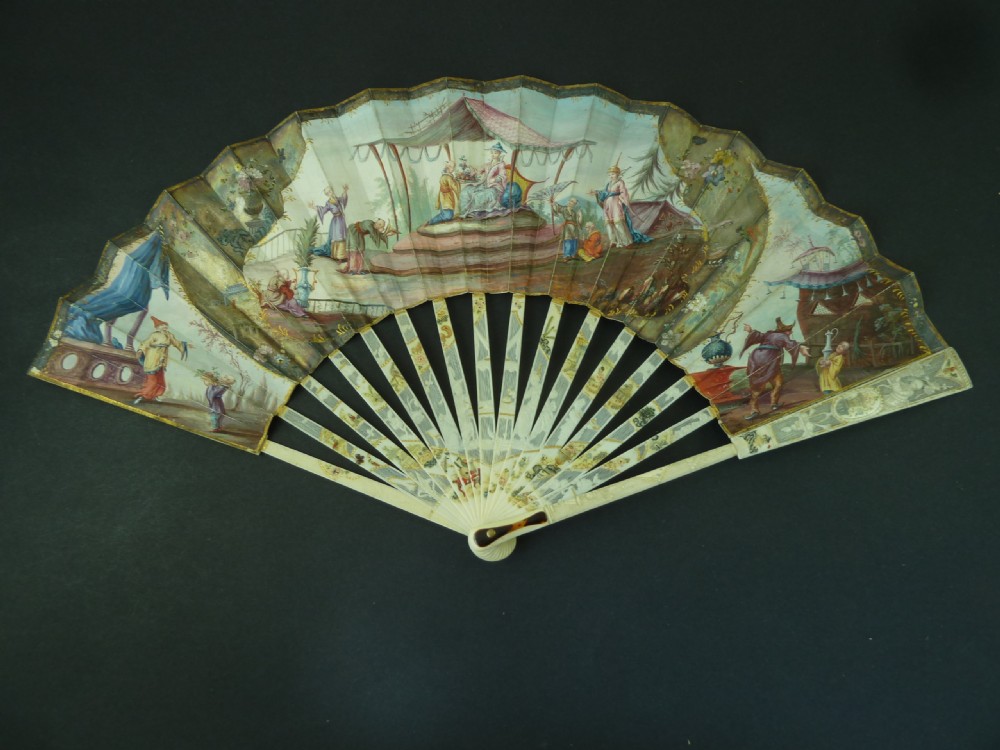 18C Hand Painted Fan European Chinoiserie Chinese Eventail