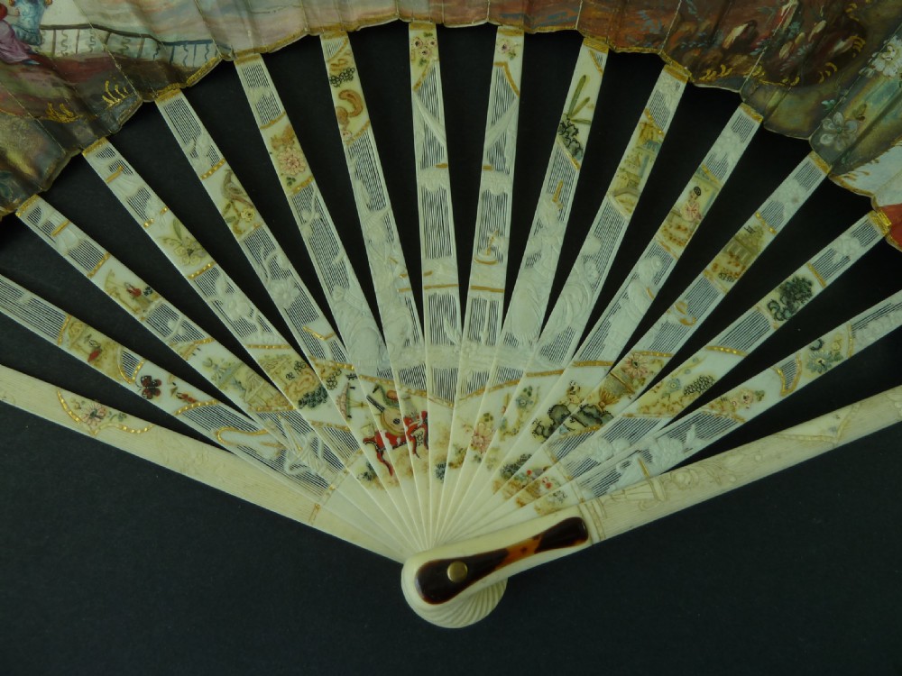 18C Hand Painted Fan European Chinoiserie Chinese Eventail View III