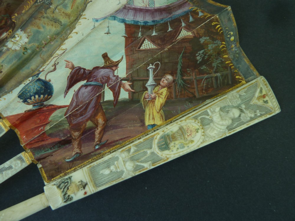 18C Hand Painted Fan European Chinoiserie Chinese Eventail View IV