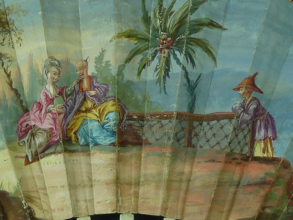 18C Hand Painted Fan European Chinoiserie Chinese Eventail View V