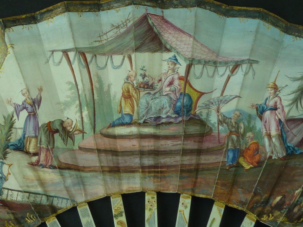 18C Hand Painted Fan European Chinoiserie Chinese Eventail View VI