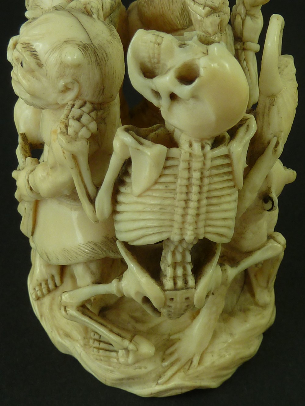 Japanese Carved Ivory Okimono Demons Skeleton Meiji Period  View VI