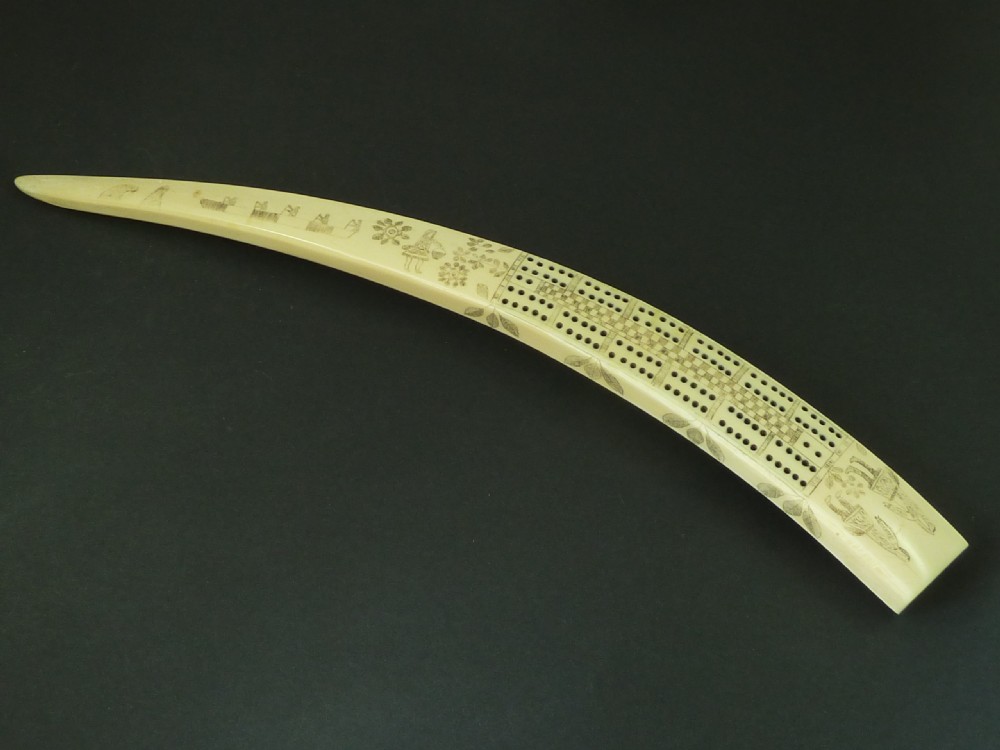 Large Scrimshaw Inuit Crib Board Walrus Tusk Marine Ivory Eskimo