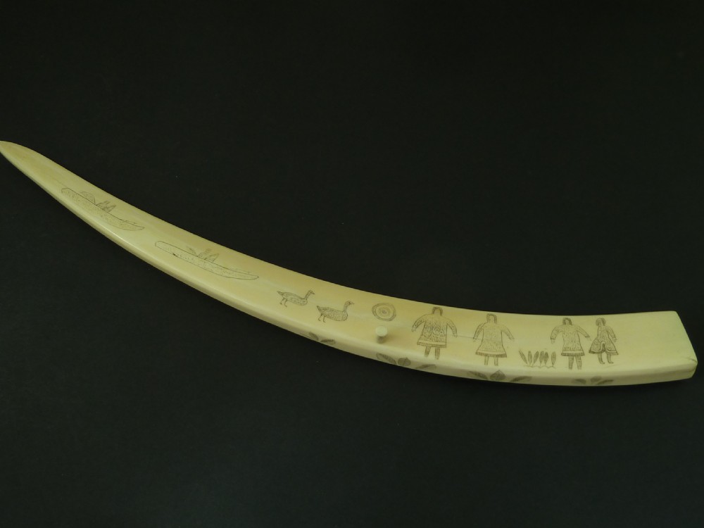 Large Scrimshaw Inuit Crib Board Walrus Tusk Marine Ivory Eskimo View II