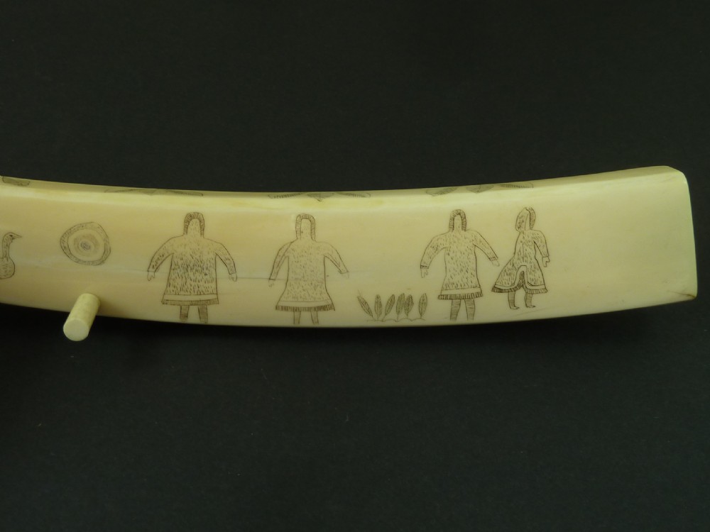 Large Scrimshaw Inuit Crib Board Walrus Tusk Marine Ivory Eskimo View III