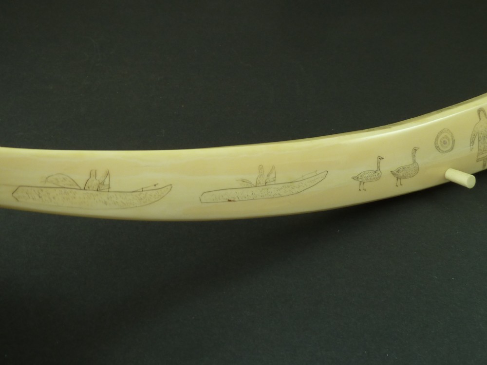 Large Scrimshaw Inuit Crib Board Walrus Tusk Marine Ivory Eskimo View IV