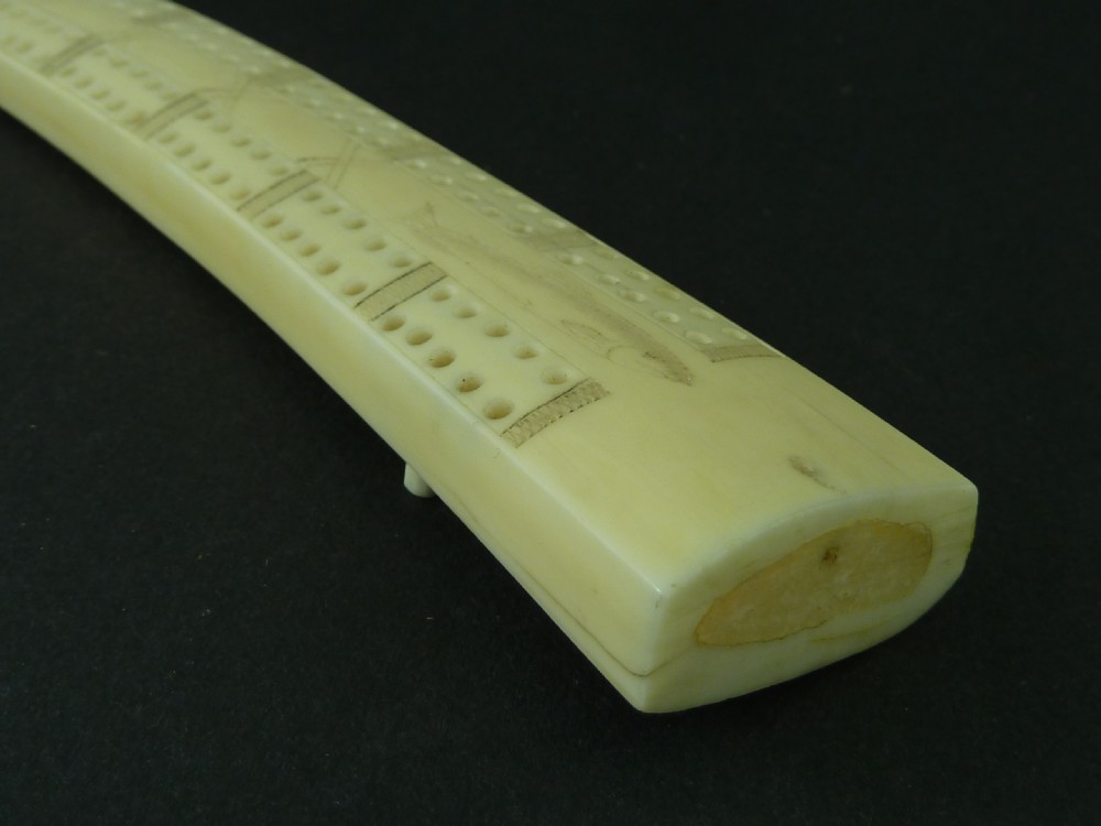 Scrimshaw Inuit Crib Board Walrus Tusk Marine Ivory Eskimo View II