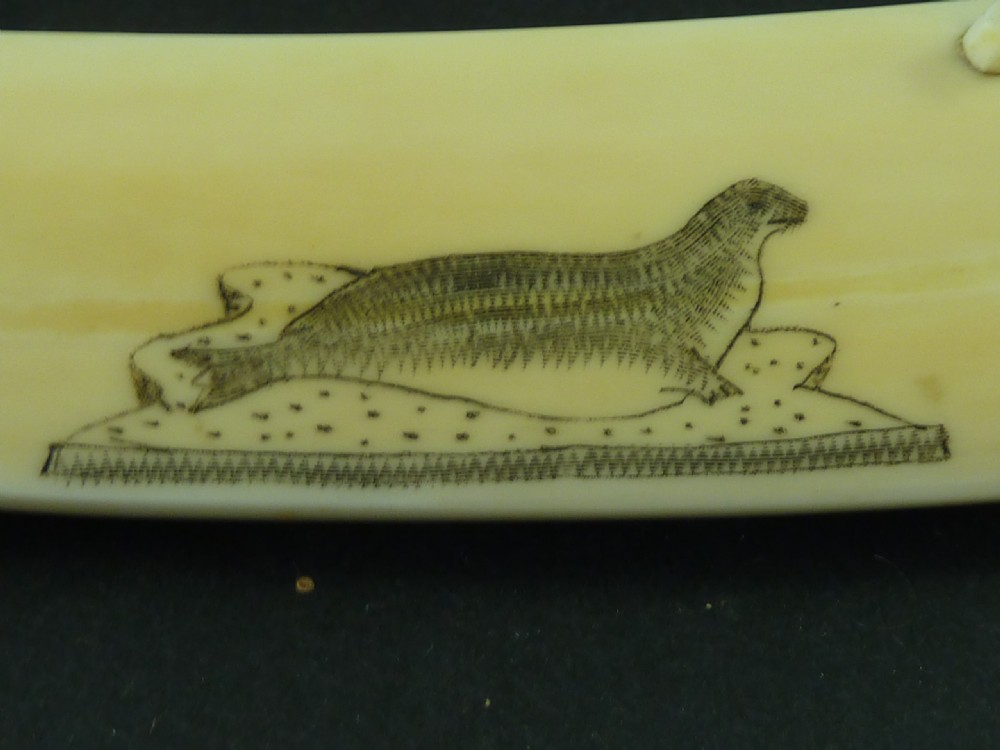 Scrimshaw Inuit Crib Board Walrus Tusk Marine Ivory Eskimo View V