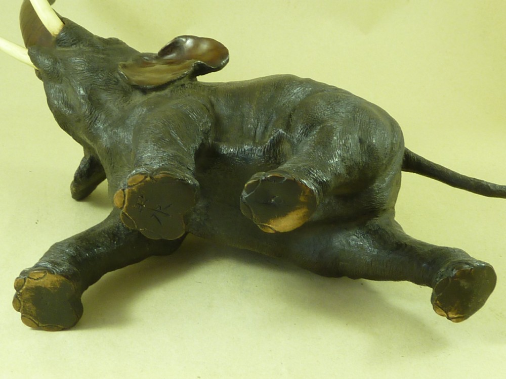 Antique Japanese Meiji Period Bronze Model Elephant Figure Signed View VI