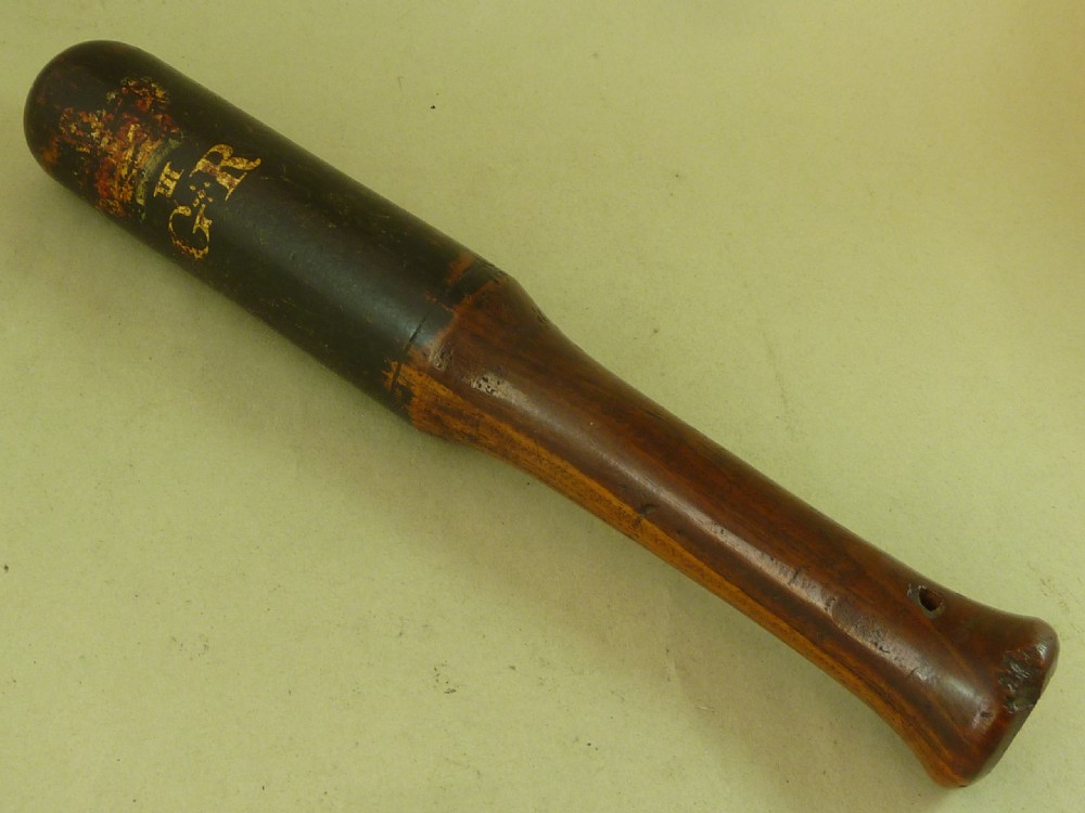 Newcastle Hand Painted Wooden Police Truncheon Tipstaff GR III George 3 Antique