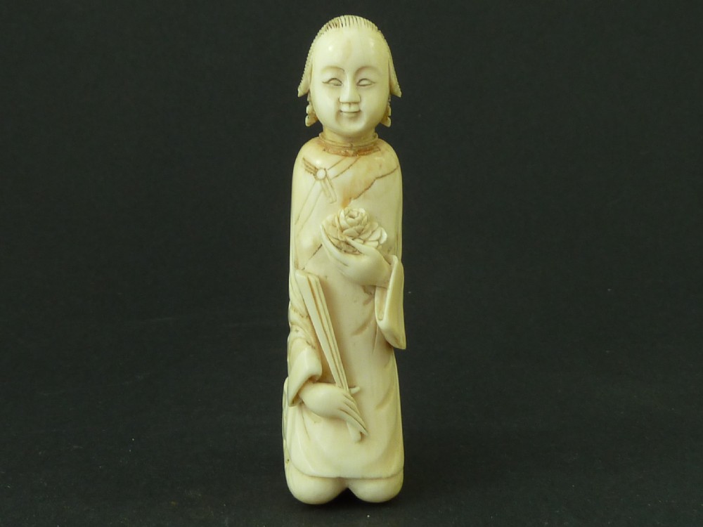 Chinese Carved Ivory Walking Stick Handle Kneeling Figure Antique
