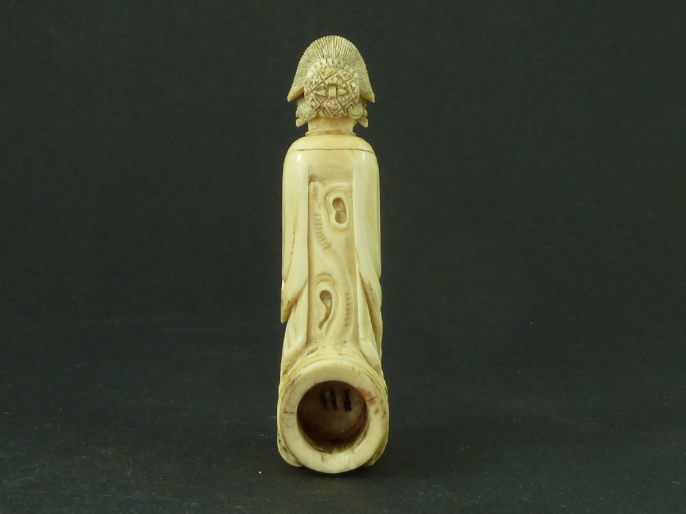 Chinese Carved Ivory Walking Stick Handle Kneeling Figure Antique View III