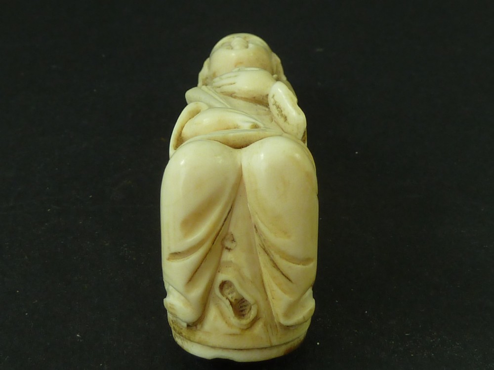 Chinese Carved Ivory Walking Stick Handle Kneeling Figure Antique View V