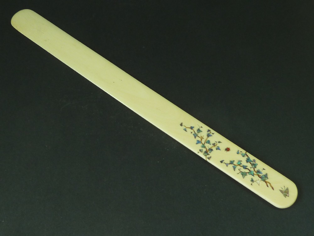 Japanese Ivory Shibayama Paper Knife Page Turner Meiji Antique