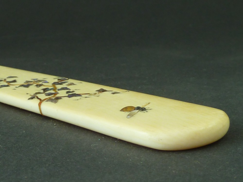 Japanese Ivory Shibayama Paper Knife Page Turner Meiji Antique View V
