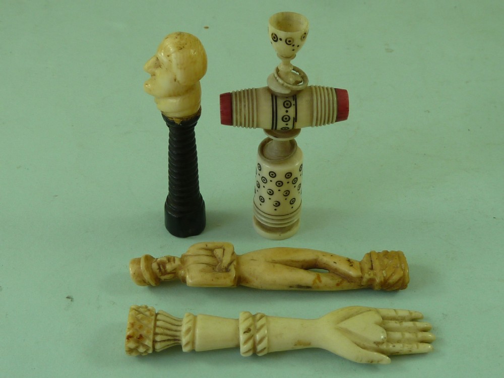 Pipe Tampers Figural Folk Art Ivory Bone Treen Antique View V