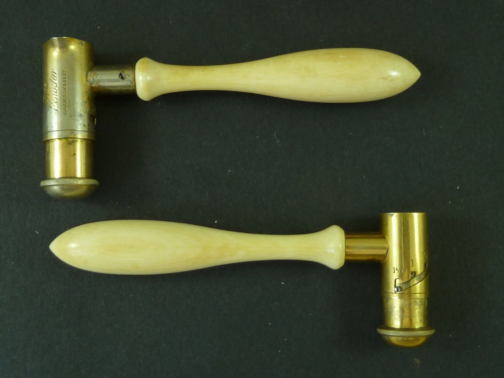 Pair Hawksley Ivory Handled Black Powder & Shot Measures Gun Pistol Accessory