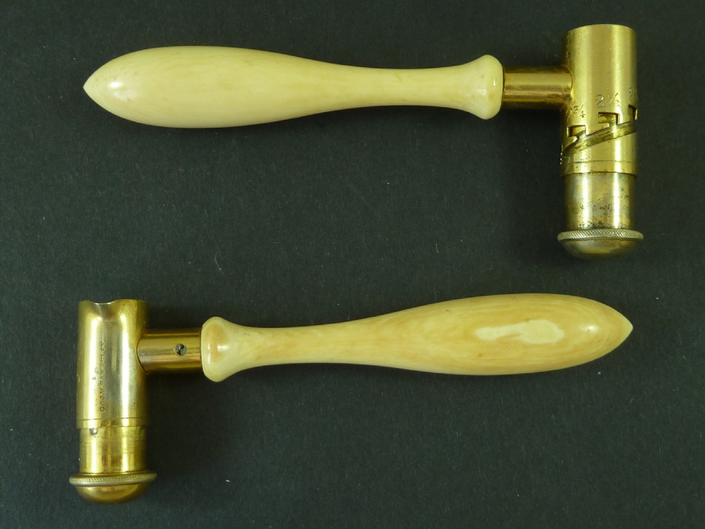 Pair Hawksley Ivory Handled Black Powder & Shot Measures Gun Pistol Accessory View II