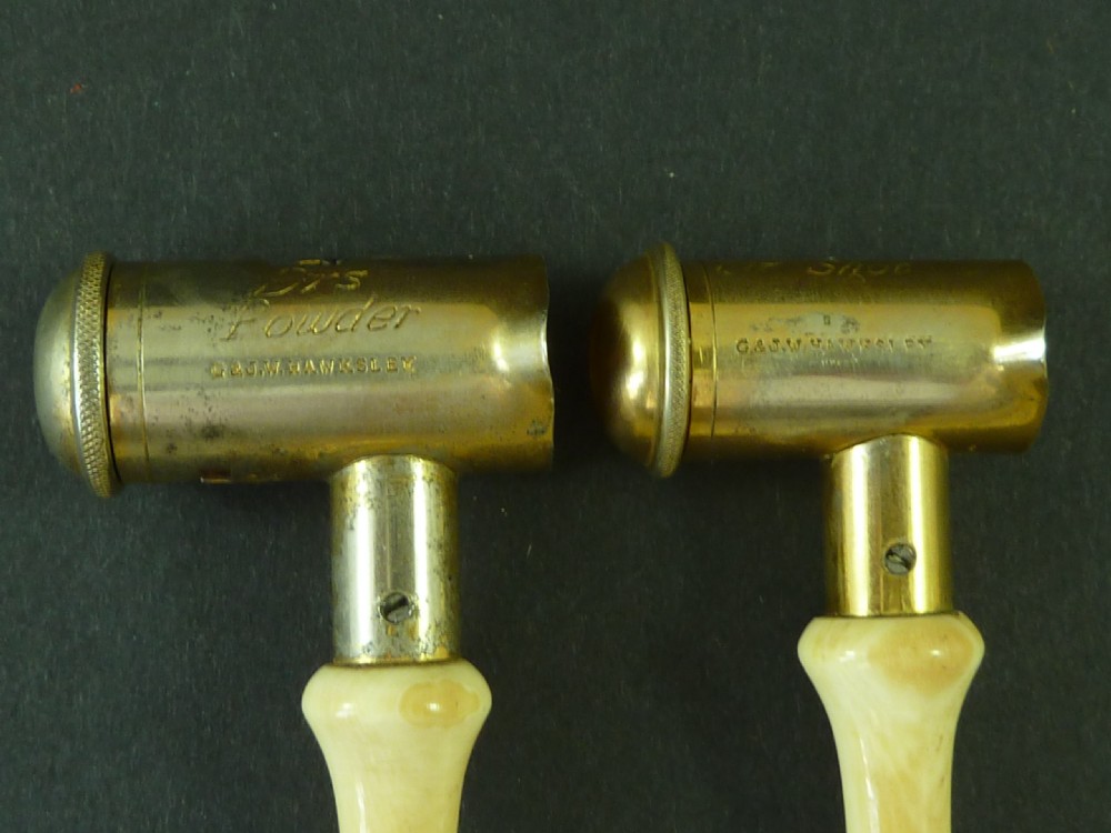 Pair Hawksley Ivory Handled Black Powder & Shot Measures Gun Pistol Accessory View III