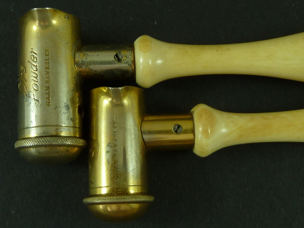 Pair Hawksley Ivory Handled Black Powder & Shot Measures Gun Pistol Accessory View VII