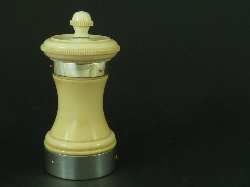 1920 Silver & Ivory Pepper Mill Grinder View III
