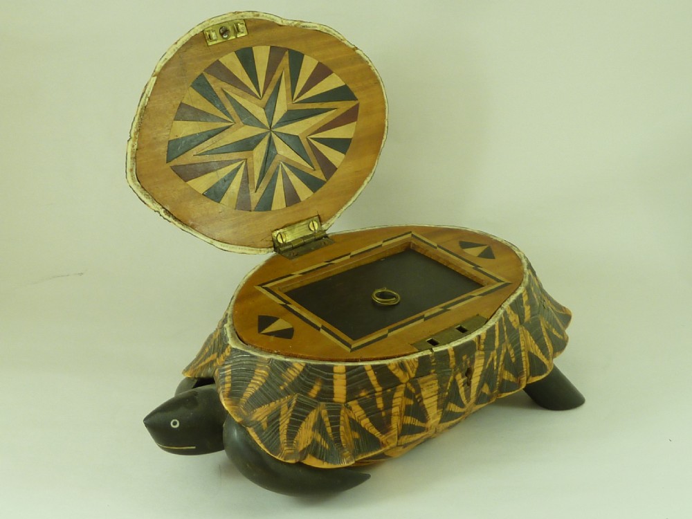 Anglo Indian Star Tortoise Box Inlaid Ebony Trinket Jewellery Taxidermy
