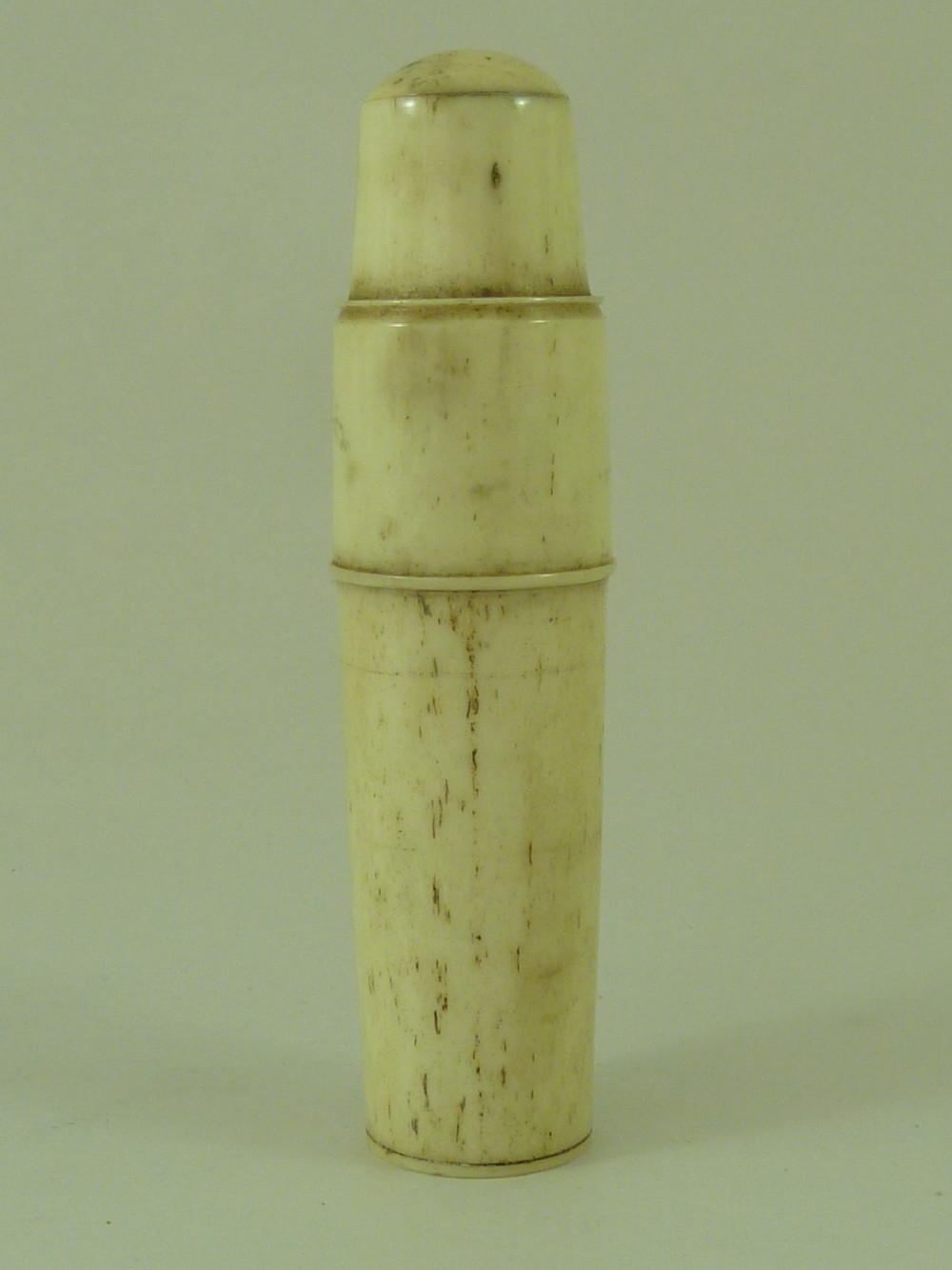 French Dieppe Carved Bone & Ivory Cased Vermeil Cut Glass Perfume Scent Bottle Antique View II