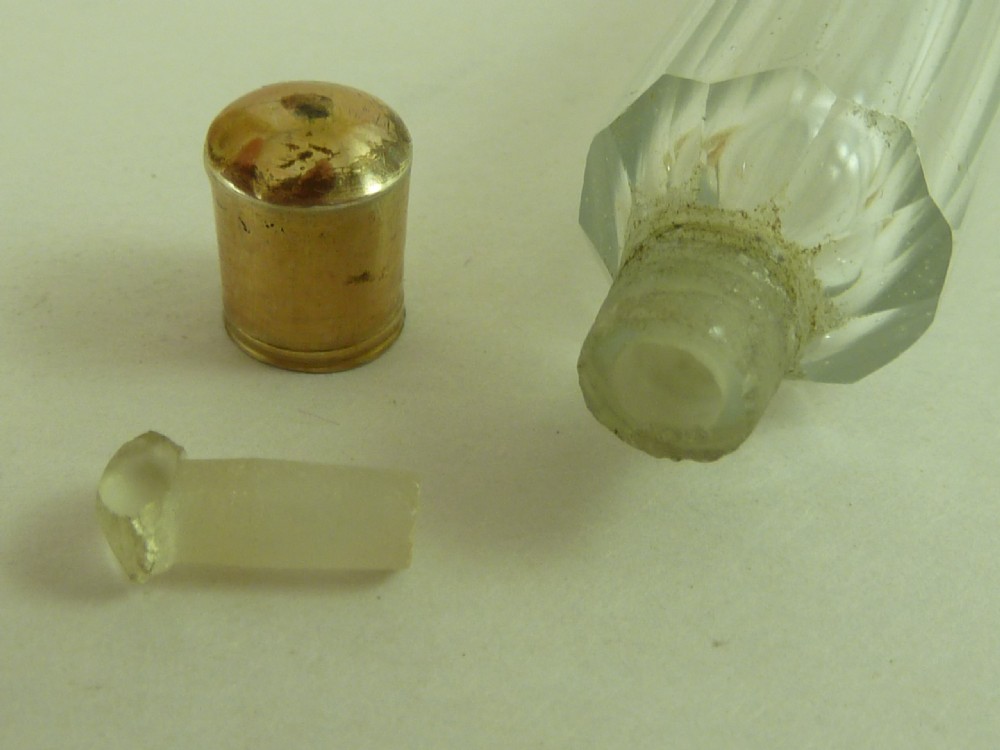 French Dieppe Carved Bone & Ivory Cased Vermeil Cut Glass Perfume Scent Bottle Antique View V