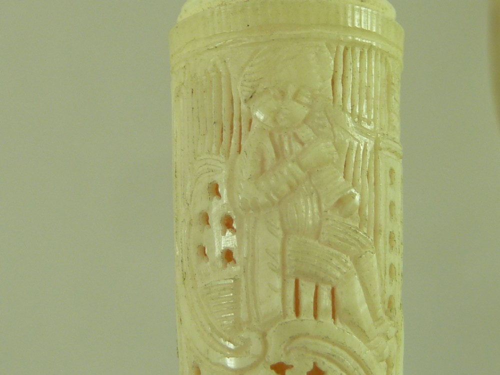French Dieppe Carved Bone & Ivory Cased Vermeil Cut Glass Perfume Scent Bottle Antique View VI