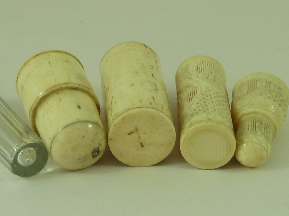French Dieppe Carved Bone & Ivory Cased Vermeil Cut Glass Perfume Scent Bottle Antique View VII