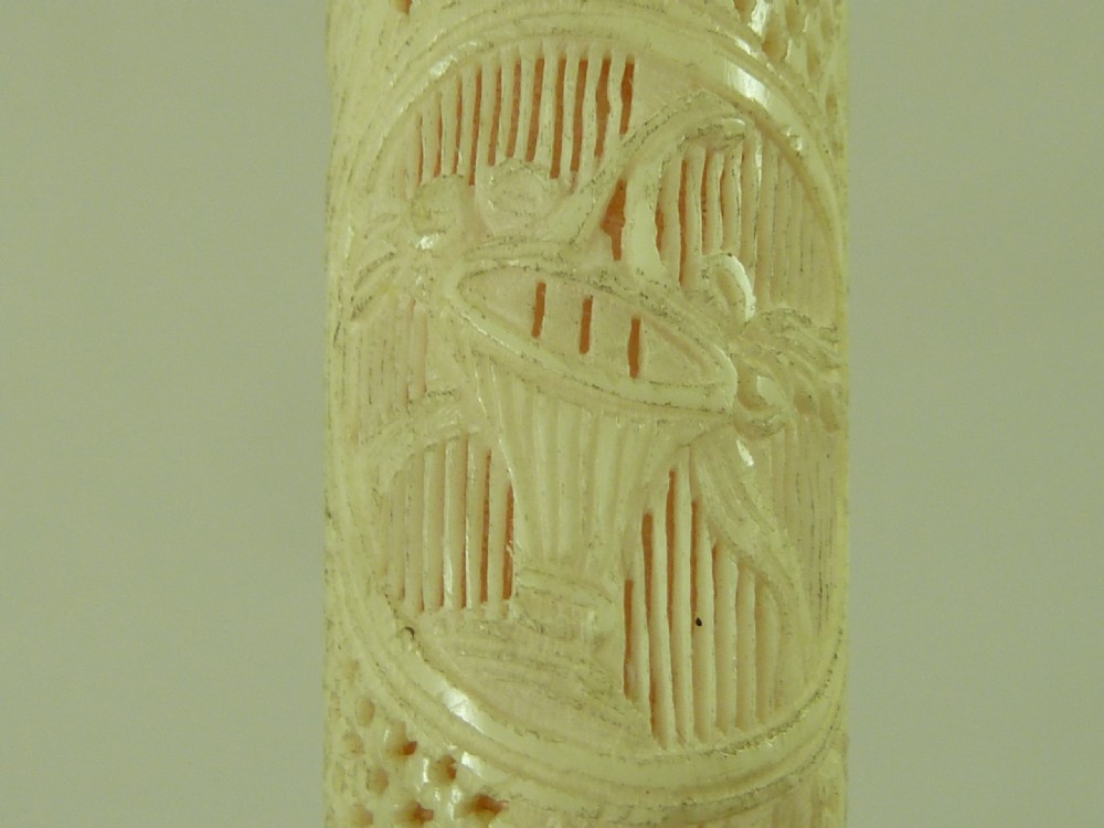 French Dieppe Carved Bone & Ivory Cased Vermeil Cut Glass Perfume Scent Bottle Antique View VIII