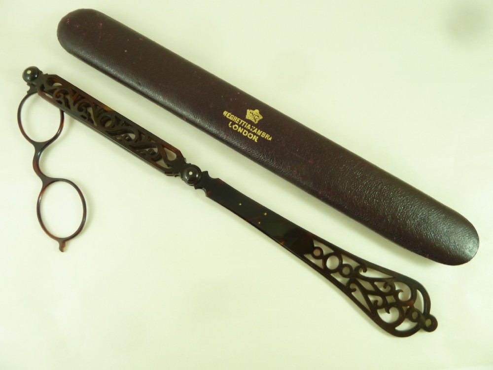 Negretti & Zambra London Tortoiseshell Lorgnettes Oval Frame Spectacles Antique