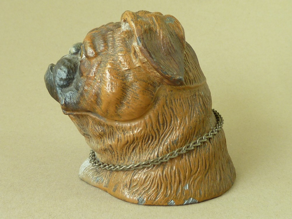 Victorian Bulldog Cold Painted Metal Money Box Antique View II