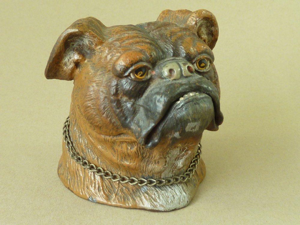 Victorian Bulldog Cold Painted Metal Money Box Antique View III