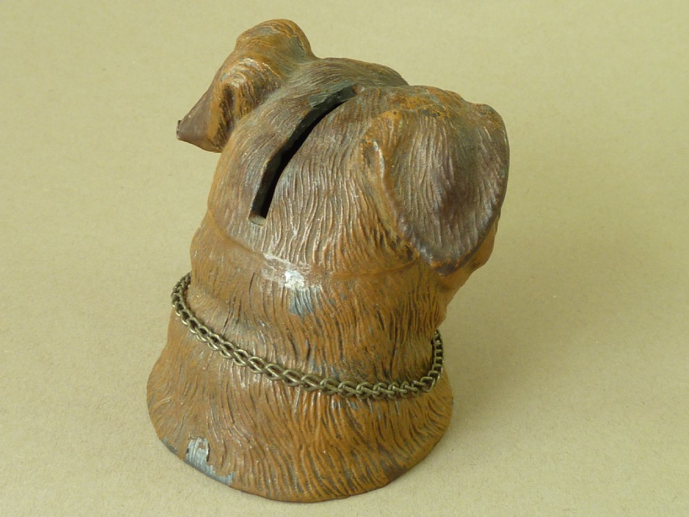 Victorian Bulldog Cold Painted Metal Money Box Antique View IV