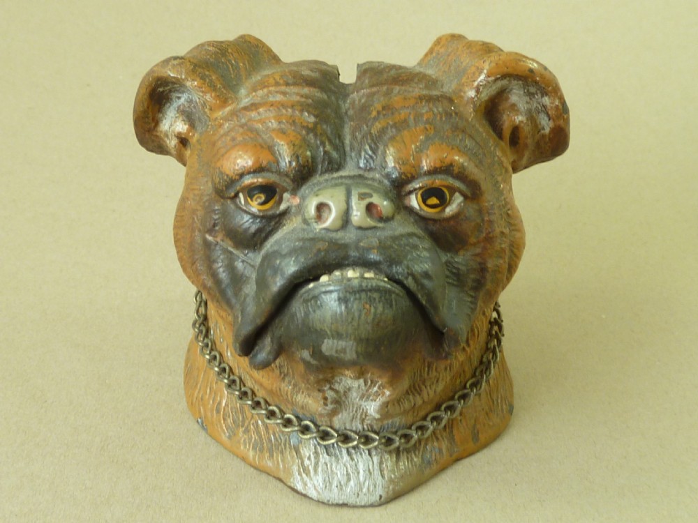 Victorian Bulldog Cold Painted Metal Money Box Antique View V