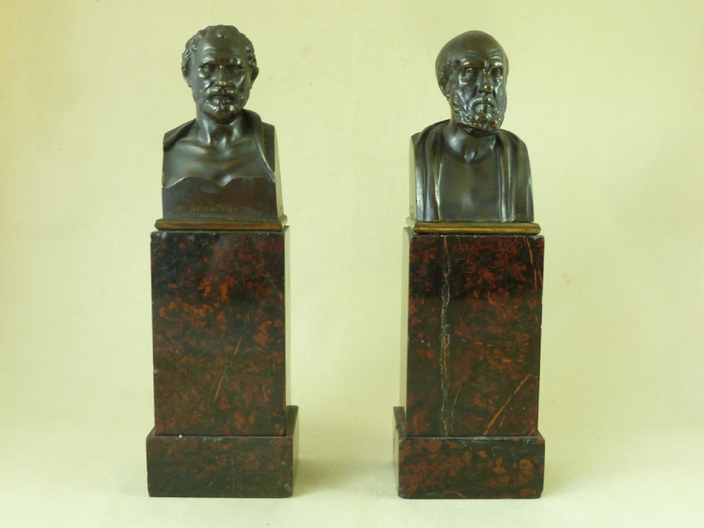 Pair Bronze Busts Hippocrates and Demosthene Susse Frères Antique