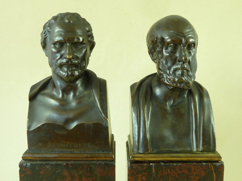 Pair Bronze Busts Hippocrates and Demosthene Susse Frères Antique View II