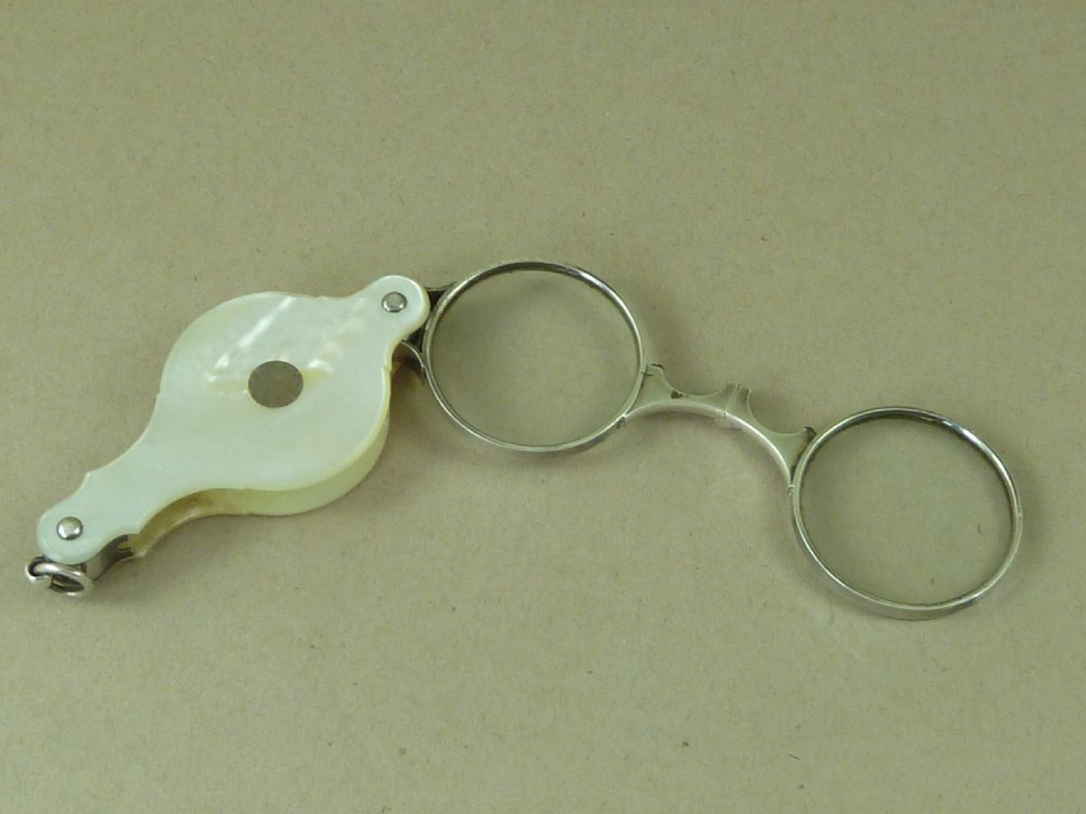 Silver Folding Hinged Bridge Unsprung Lorgnette Mop C1800 Spectacles