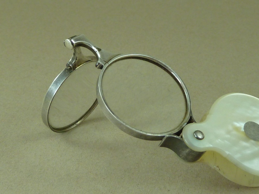Silver Folding Hinged Bridge Unsprung Lorgnette Mop C1800 Spectacles View VI