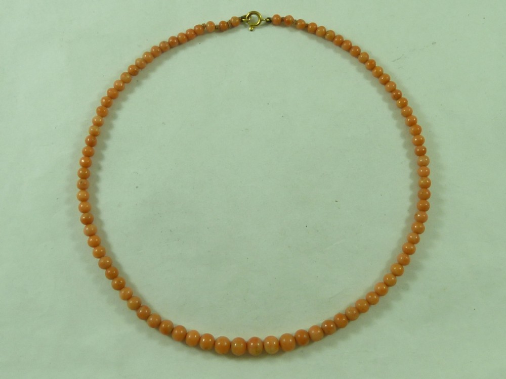 Genuine Red Pink Coral Bead Graduated Necklace 17g 42cm Natural Antique